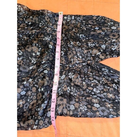 Zara Womens Black Floral Chiffon Dress Size Medium Sleeveless V-Neck - Picture 7 of 8